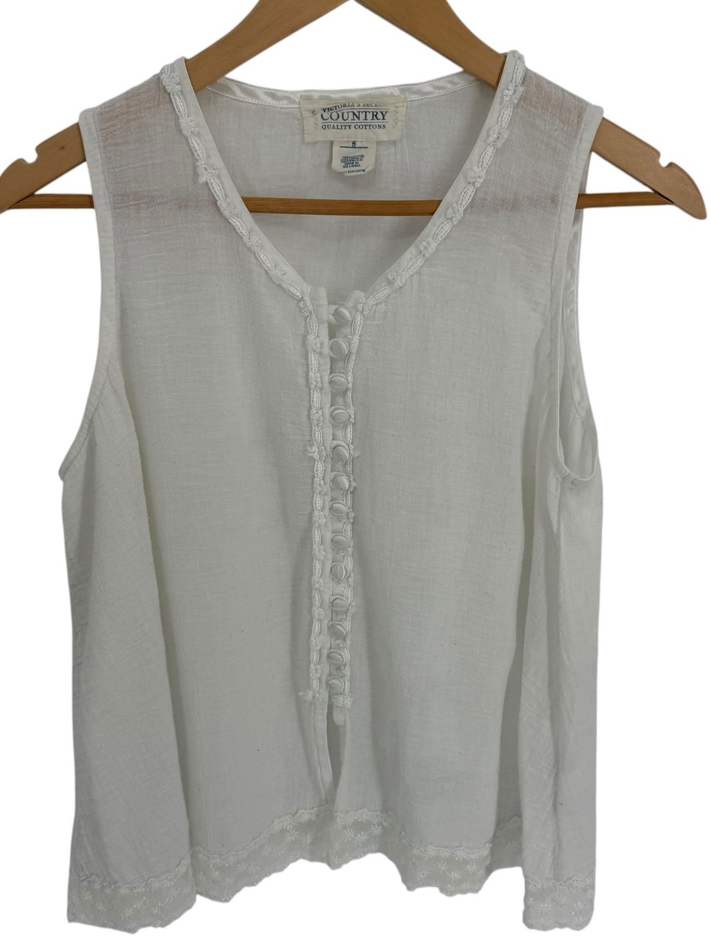 Victoria's Secret Country White Sleeveless Blouse Cottagecore Size S Vintage